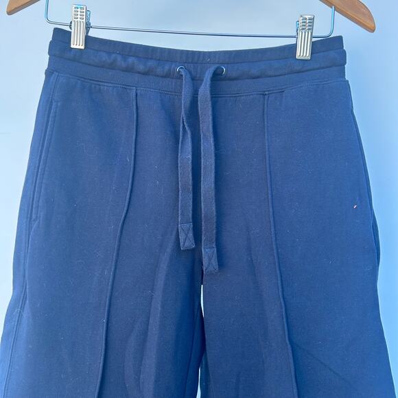 Vince Wide Leg Cropped Pull On Trousers Pants Seam XS Black Navy Stretchy Sweats - Picture 3 of 11